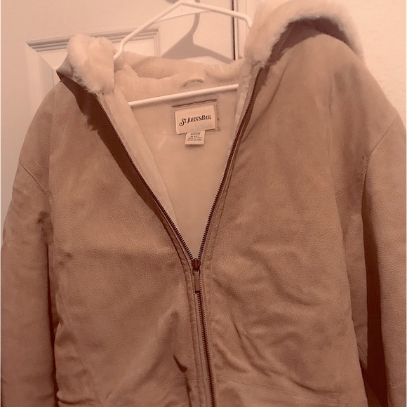 Medium beige washable suede hooded parka with faux fur Sherpa style lining - Picture 3 of 3